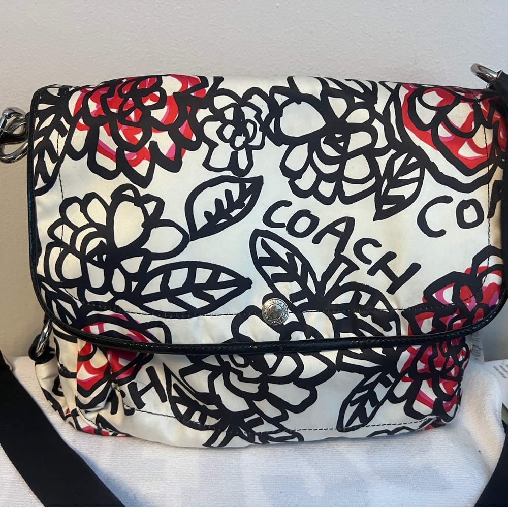 Coach Graffiti F16915 Kyra Poppy Black White & Red Sateen Messenger Bag